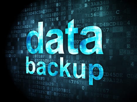 Information concept: pixelated words Data Backup on digital background, 3d render