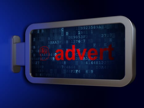 Marketing concept: Advert and Head With Finance Symbol on advertising billboard background, 3d render