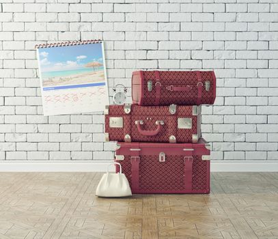 vintage baggage, waiting for the flight time. concept 