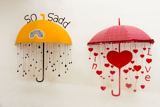 Yellow and red Umbrella decorate on wall