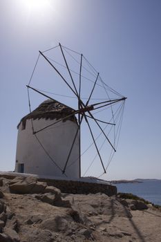 Old windmills on a mysterious island of Mykonos, Greece