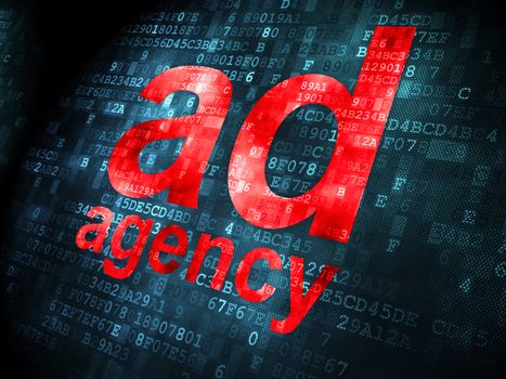 Marketing concept: pixelated words Ad Agency on digital background, 3d render