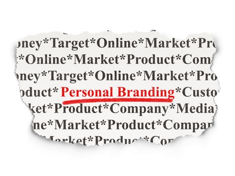 Advertising concept: torn newspaper with words Personal Branding on Paper background, 3d render
