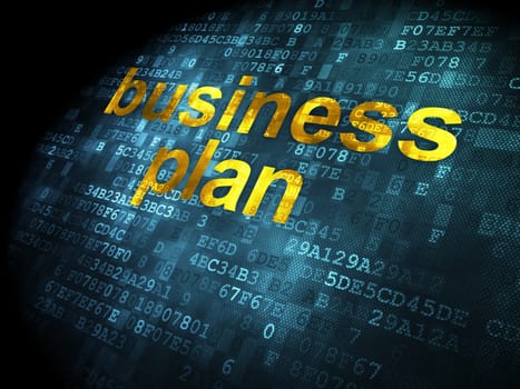 Business concept: pixelated words Business Plan on digital background, 3d render