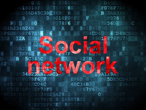 Social network concept: pixelated words Social Network on digital background, 3d render