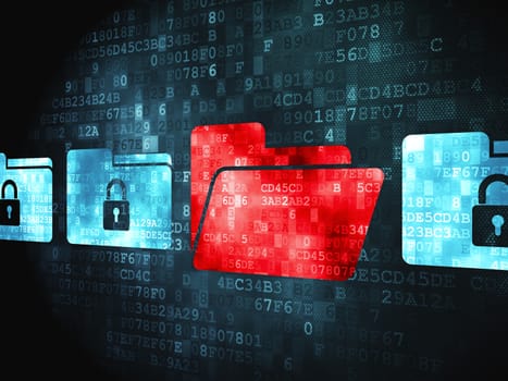 Finance concept: pixelated Folder With Padlock icon on digital background, 3d render