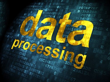 Data concept: pixelated words Data Processing on digital background, 3d render