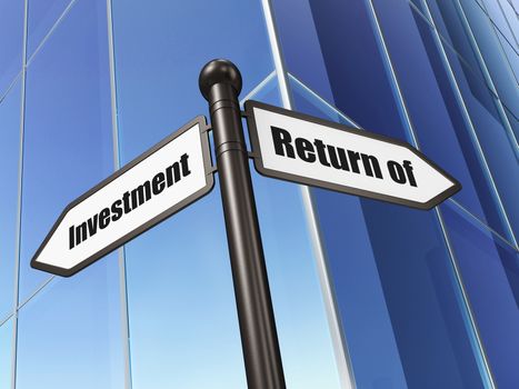 Finance concept: Return of Investment on Building background, 3d render