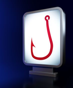 Protection concept: Fishing Hook on advertising billboard background, 3d render