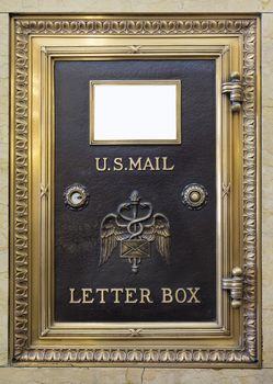 Antique Brass US Mail Letter Box in Historic Building