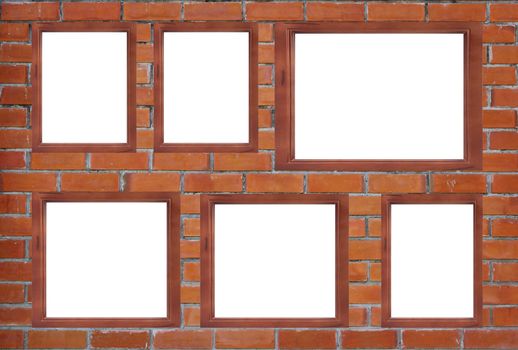 Blank wooden frame on brick wall background