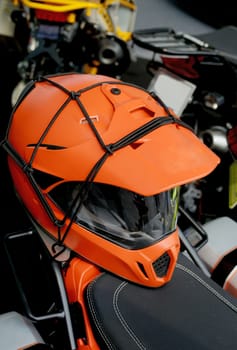 Motorcycle helmet on seat