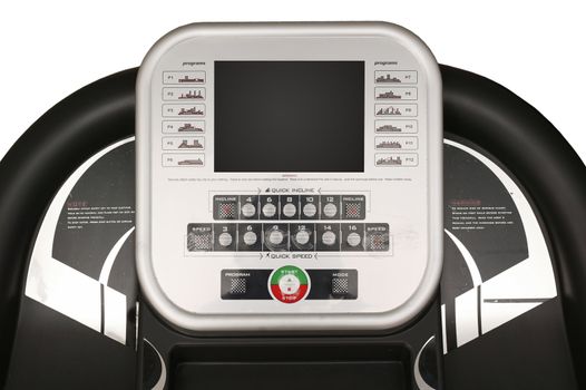 An exercise treadmill on a plain background