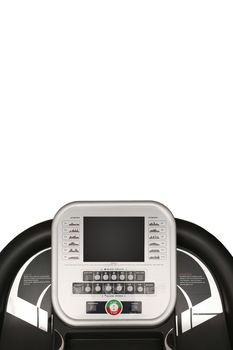 An exercise treadmill on a plain background