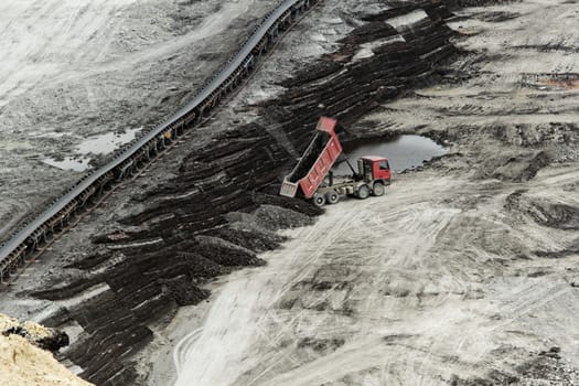 huge truck on a coal mine open pit