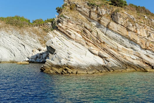 rocky beach with turquoise sea in greece thassos island