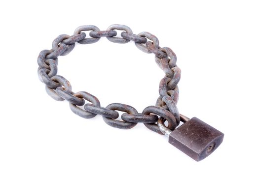 chain and padlock on white background