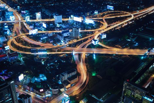 Cityscape traffic night, Bangkok bird eye view