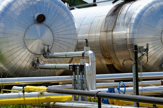 industrial pipes at an oil well