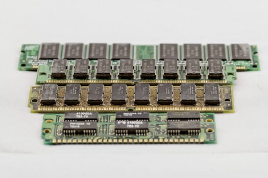 Many different computer memory modules (RAM, SD, DDR, EPROM)