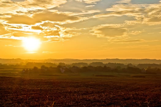 Amazing Croatia landscape golden sunset, Prigorje region