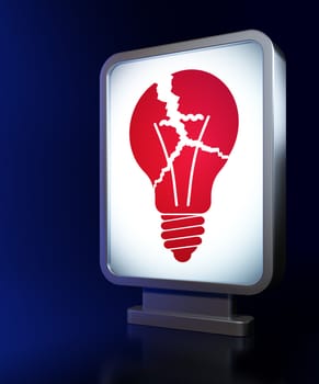 Finance concept: Light Bulb on advertising billboard background, 3d render