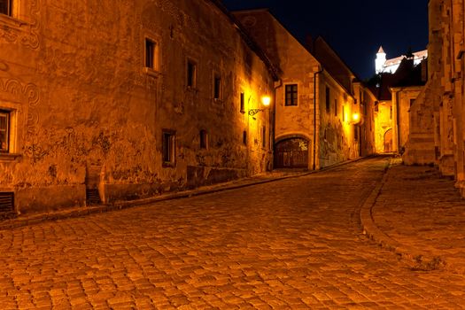 deserted street of Bratislava at night