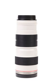 Thermos in the form of the lens. White background.
