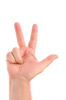 Three finger. Man's hand. Isolated on a white background.