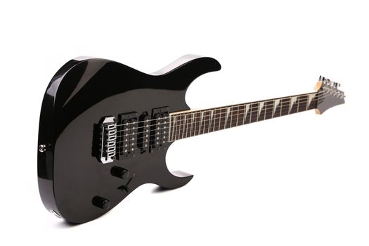 Beautiful black electric guitar isolated over white