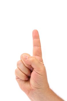 Pointing the finger. Man's hand. Isolated on a white background.