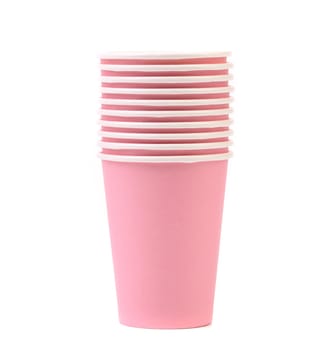 Pile of colorful paper coffee cup. White background.
