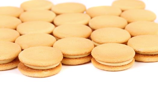 Vanilla cream biscuits isolated on a white background