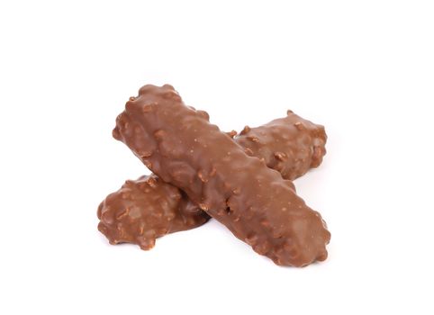 Closeup of chocolate bars isolated on a white background.