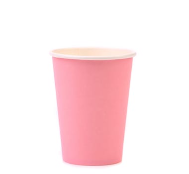 Colorful paper coffee cup. Close up. White background.