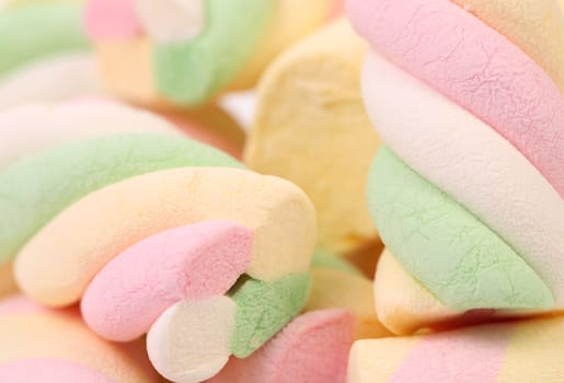 Different colorful marshmallow. Close up. Whole background.