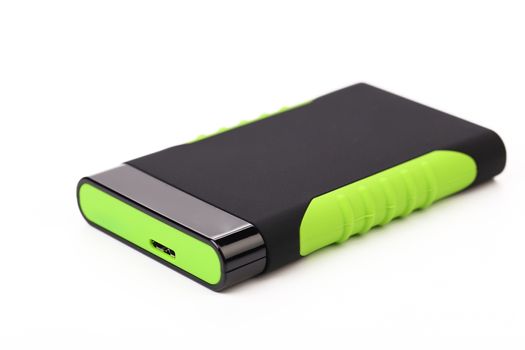 External silicon hard disk on a white background.
