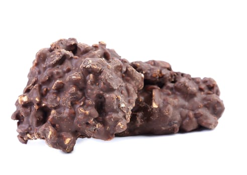 Chocolate fudge brownies with nuts, isolated on a white.