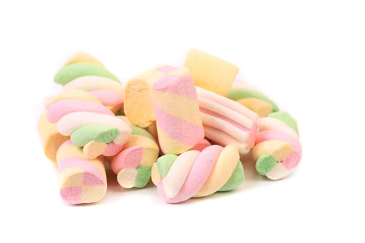 Different colorful marshmallow. Close up. White background.