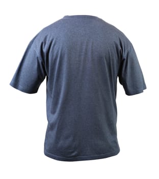 Blue T-shirt isolated on white background. Back.