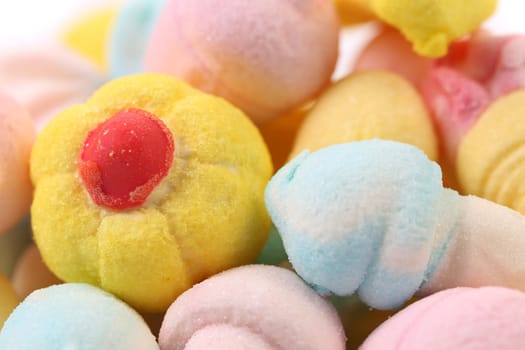 Different colorful marshmallow. Close up. Whole background.