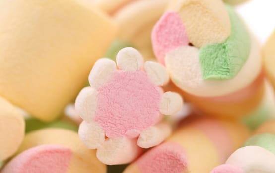Different colorful marshmallow. Close up. Whole background.