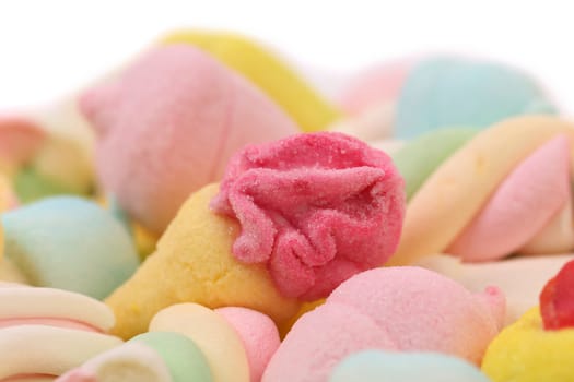 Different colorful marshmallow. Close up. Whole background.