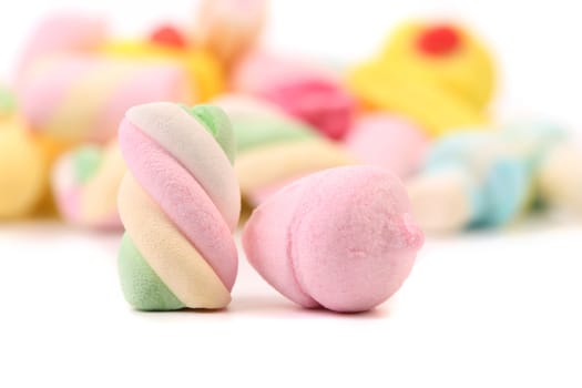 Different colorful marshmallow. Close up. Whole background.