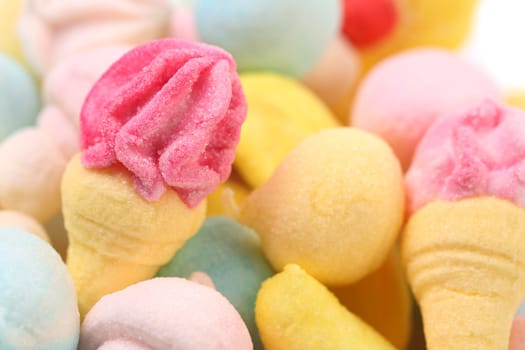 Different colorful marshmallow. Close up. Whole background.
