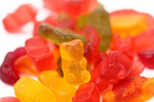 Heap of fruit-paste sweets. Animals candies. White background.