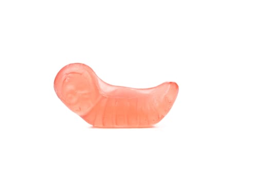 Fruit jelly in form of shellfish. White background.