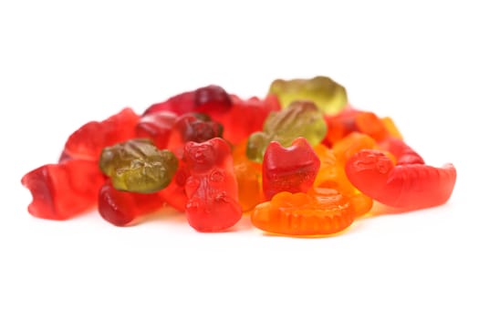 Heap of fruit jelly. White background. Close up.