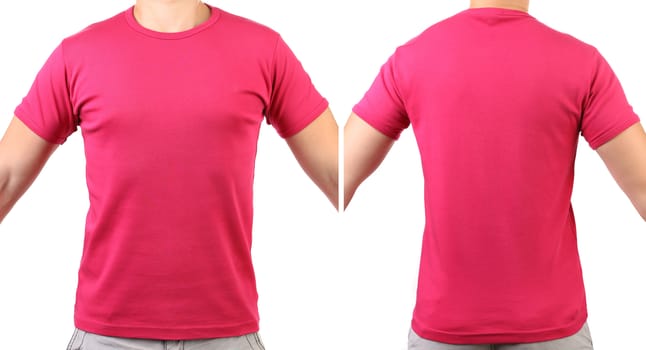 Red T-shirt isolated on white background. Back. Front.