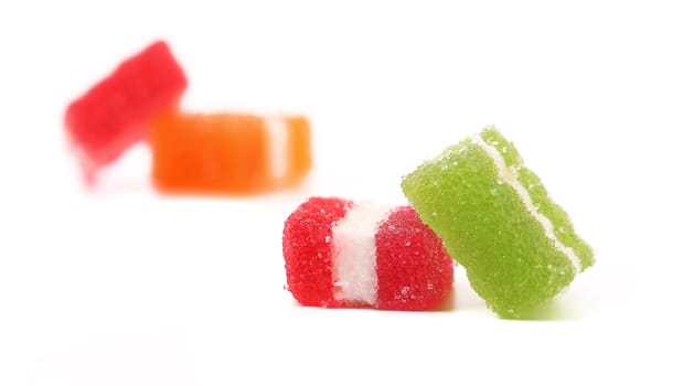 Classic fruit jelly. Close up. White background.